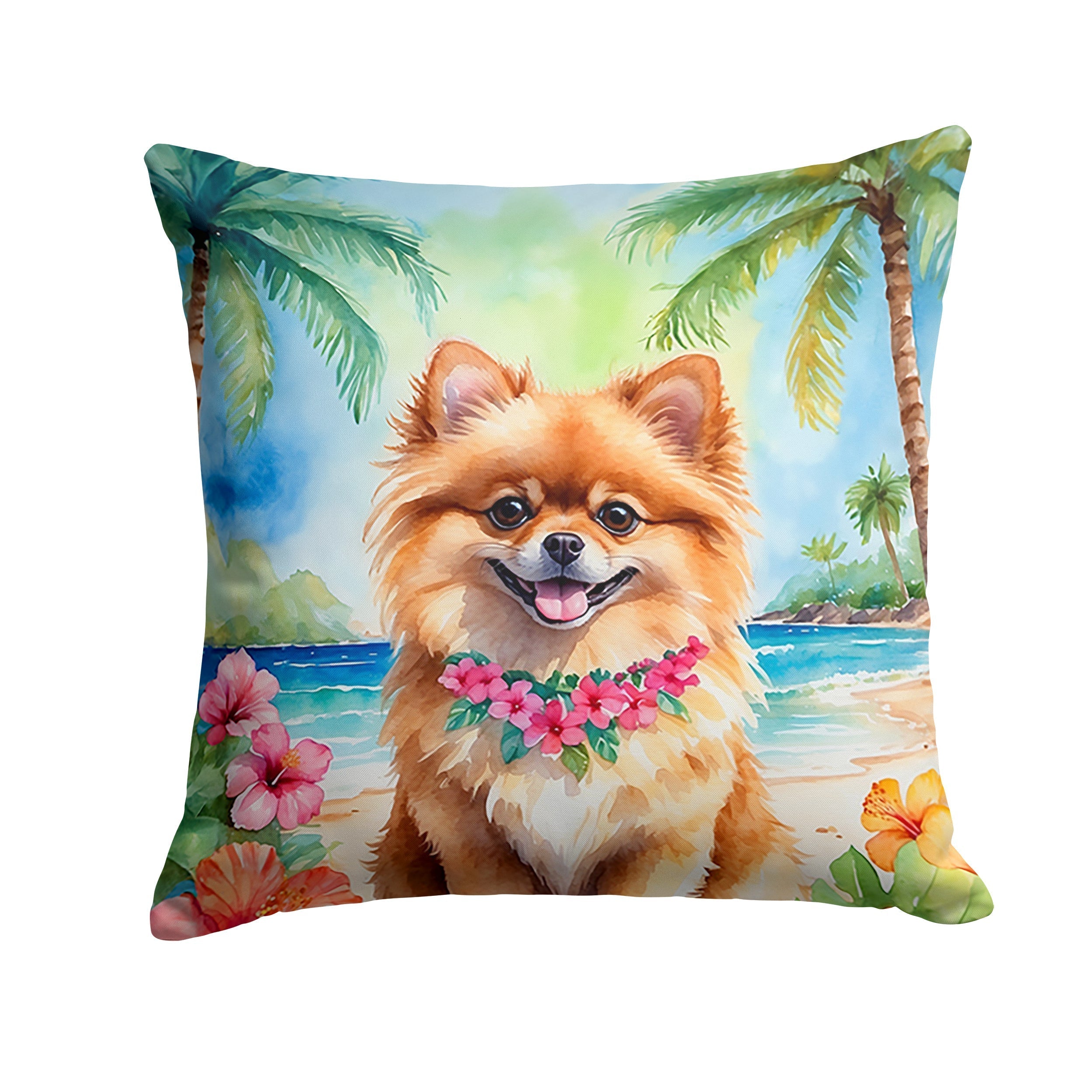 Pomeranian Luau Throw Pillow