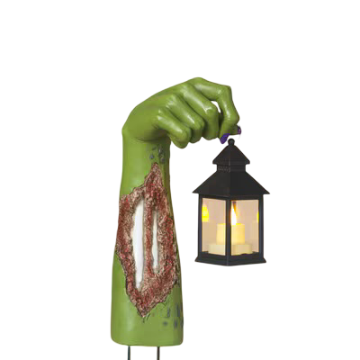 16" Lighted Resin Halloween Monster Hand Pathway Marker with Lantern