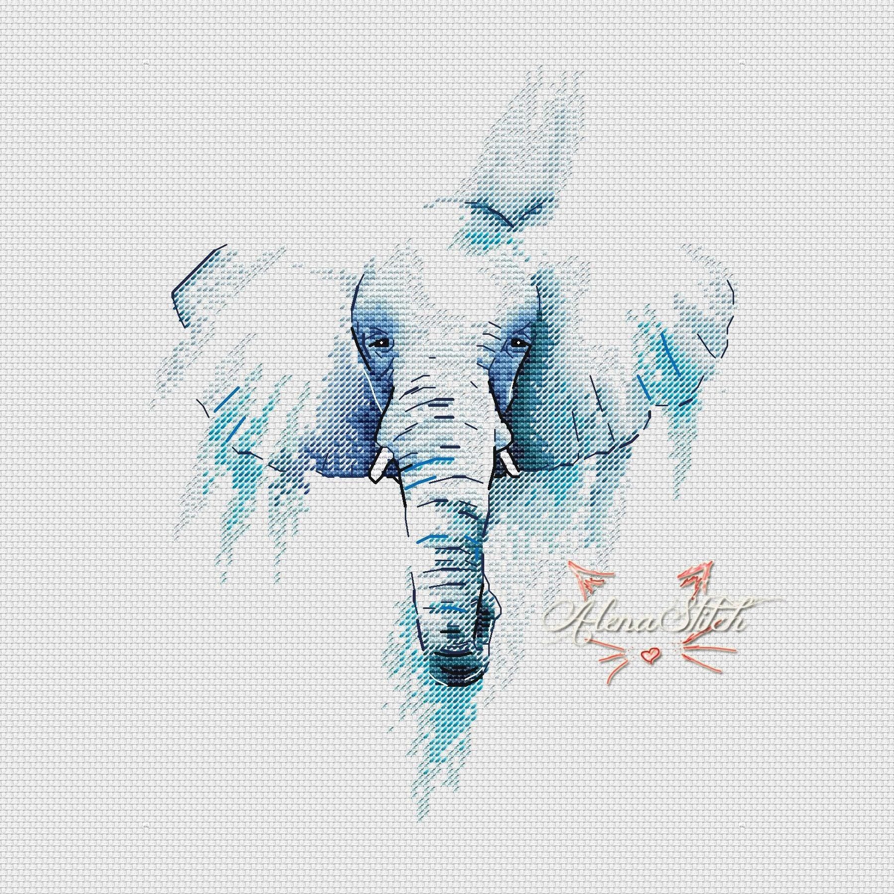 Blue elephant - PDF Cross Stitch Pattern