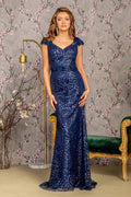 3-D Flower Glitter Sheer Neckline Mesh Mermaid Long Dress-5