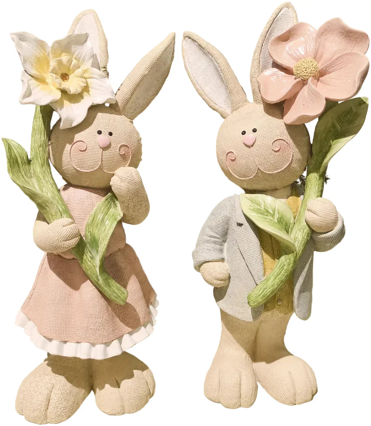 15" RESIN BUNNY HOLDING FLOWER - SET OF 2-0